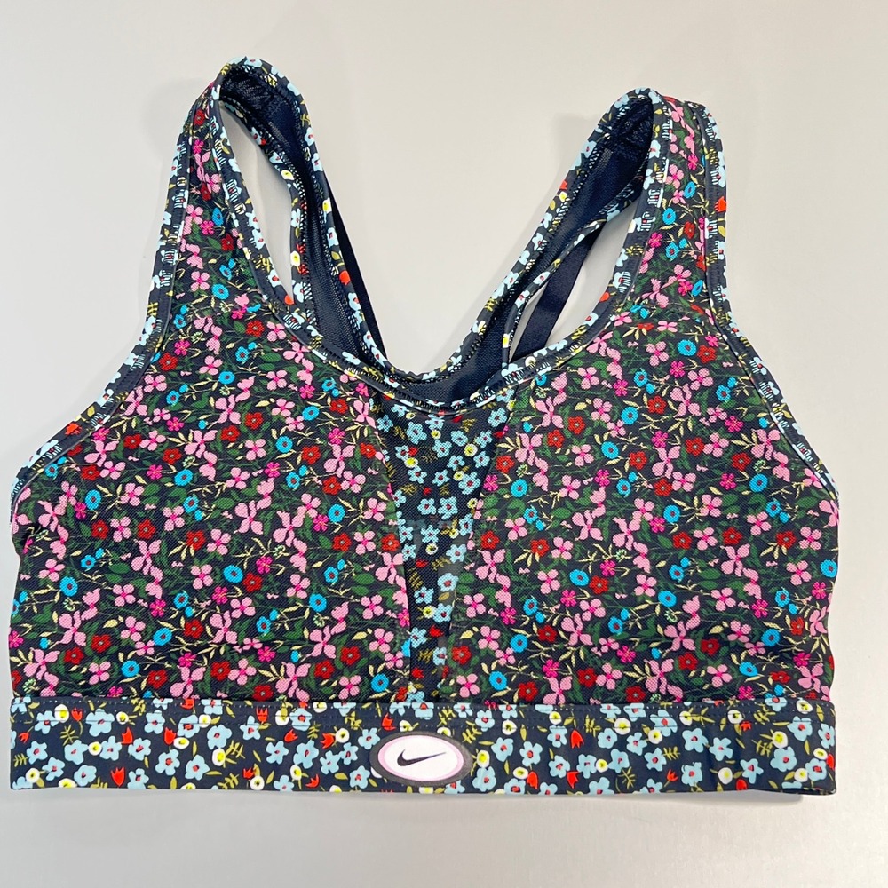 Nike Dri-FIT Floral Mesh Racerback Sports Bra Black Pink Blue Small padded Cute!